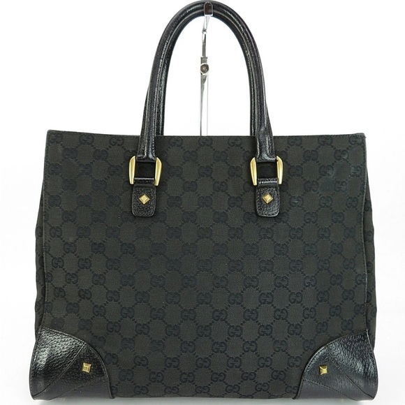 Gucci Black Patterned Handbag with Gold Details - Picture 2 of 14